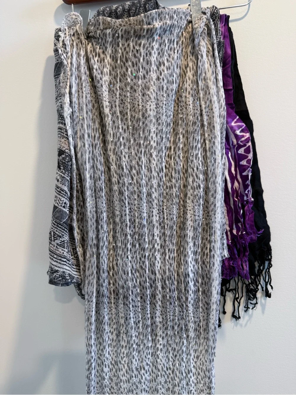 Set of 7 Lightweight Scarves - Multicolor Stripes & Neutrals